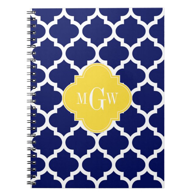 Carnet Navy Wht Moroccan #5 Pineapple 3 Initial Monogram (Devant)