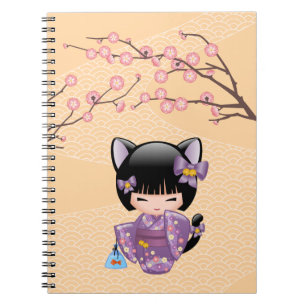 Carnet Neko Kokeshi Poupée - Cat Ears Geisha Girl
