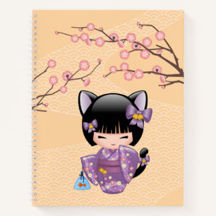 Carnet Neko Kokeshi Poupée - Cat Ears Geisha Girl