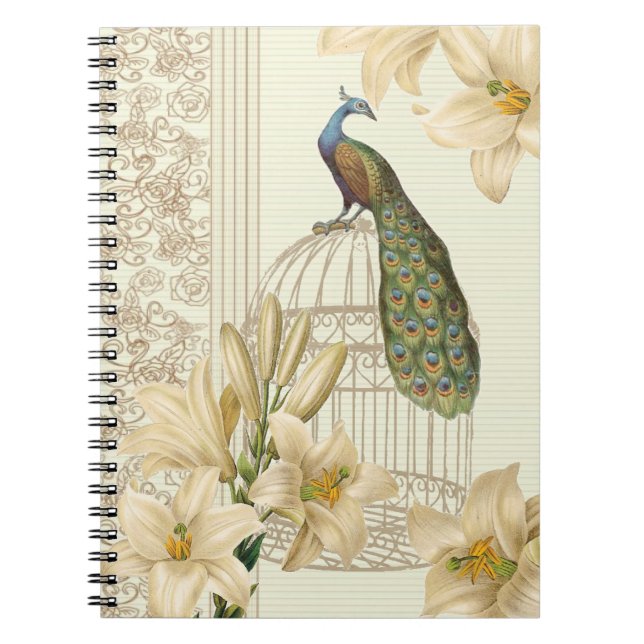 Carnet nénuphar vintage paon (Devant)
