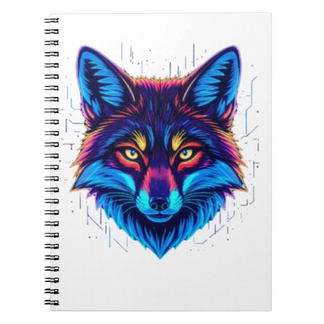 Carnet Neon Fox Face – Vibrant Glowing Design (Devant)