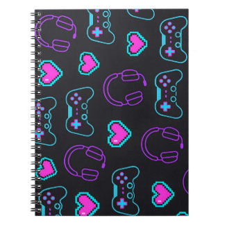 Carnet Neon Gamer Controller and Hearts Pattern