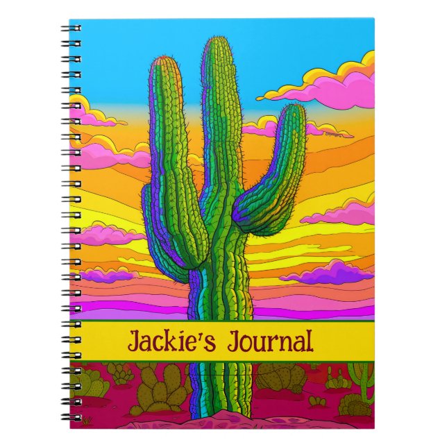 Carnet Neon Saguaro Cactus Coucher du soleil Scène du dés (Devant)