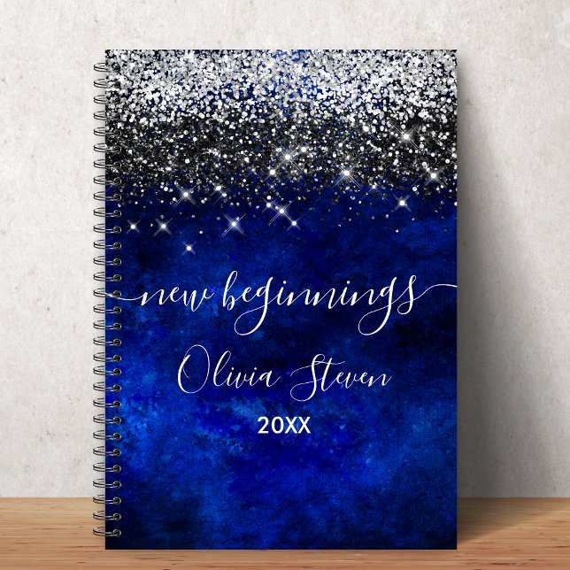 Carnet New beginnings royal blue  faux glitter large (Créateur téléchargé)