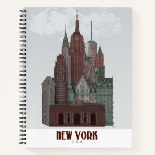 Carnet New York dans les nuages - Rouge foncé et vert