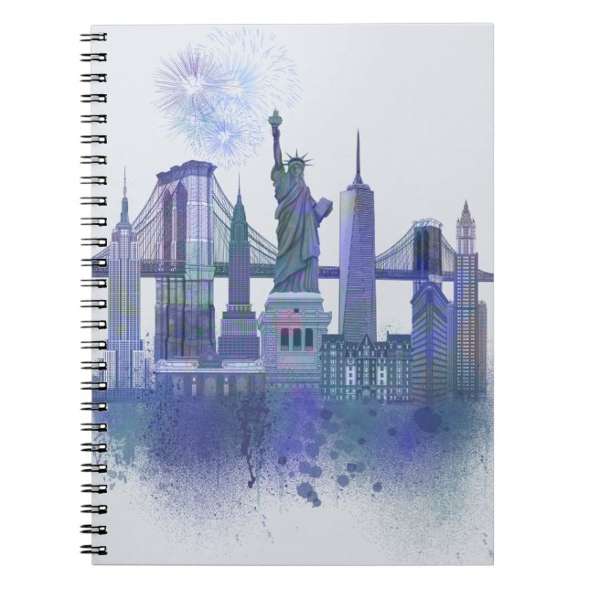Carnet New York Skyline - Aquarelle bleue (Devant)