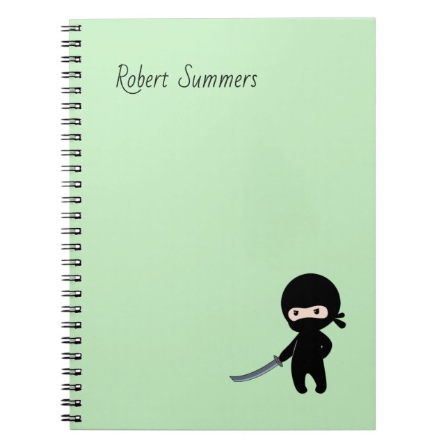 Carnet Ninja minuscule en colère Nom personnalisé sur ver (Devant)