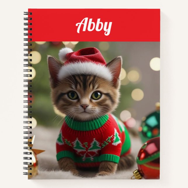 Carnet Noël de chat Abyssinien mignon Personnalisé (Devant)