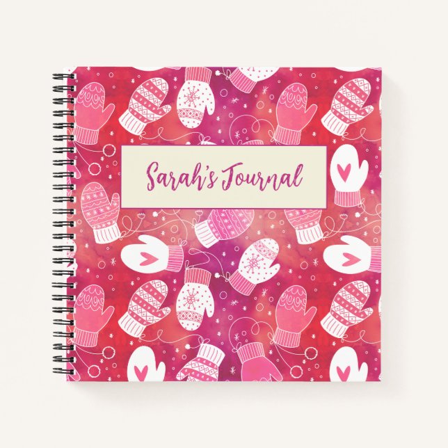 Carnet Noël d'hiver Mittens Motif en rose (Devant)