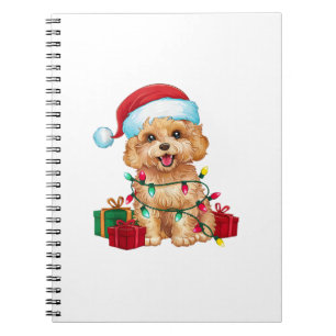 Carnet Noël Éclairage Santa Chapeau Maltipoo Chien Noël