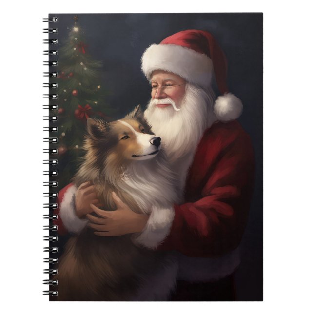 Carnet Noël festif de Shetland Sheepdog Père Noël (Devant)
