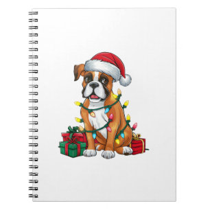 Carnet Noël Feu d'éclairage Santa Hat Boxer Chien Noël