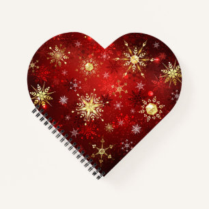 Carnet Noël Golden Snowflakes sur Arrière - plan rouge