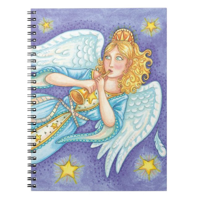 Carnet Noël mignon, Angel Musicien Jouant Sa Corne (Devant)