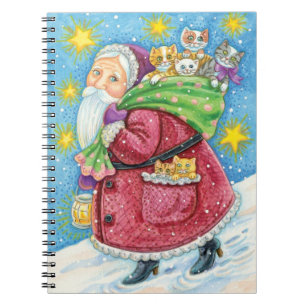 Carnet Noël mignon, Père Noël avec chatons et chats !