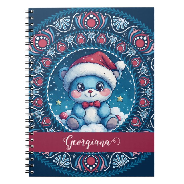 Carnet Noël personnalisé Kawaii Ours Dot Mandala (Devant)