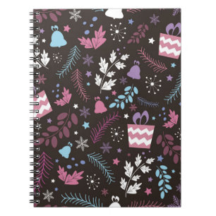 Carnet Noël sans couture motif avec arbre, neige, cadeau