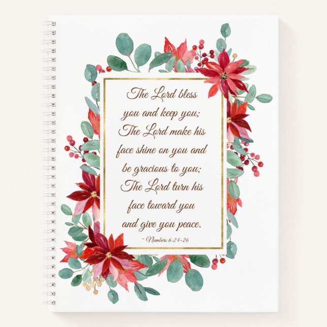 Carnet Noël Seigneur Bénis Tu Bible Verse Poinsettia (Devant)