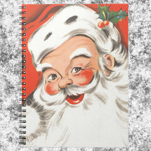 Carnet Noël vintage, joyeux Père Noël avec sourire