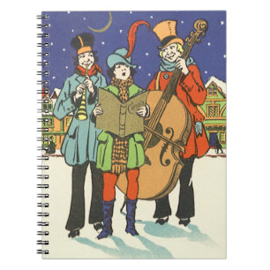 Carnet Noël vintage, musiciens chantant des chants avec d