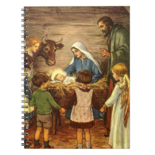 Carnet Noël Vintage, Nativité Religieuse avec Bébé Jésus