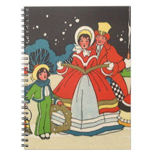 Carnet Noël vintage, une famille chantant des chants de m