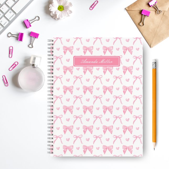 Carnet Nœuds Coquette Rose Cute Personnalisés au Nom (Créateur téléchargé)