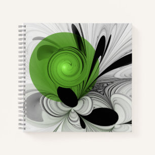 Carnet Noir Abstrait et blanc avec art fractal vert