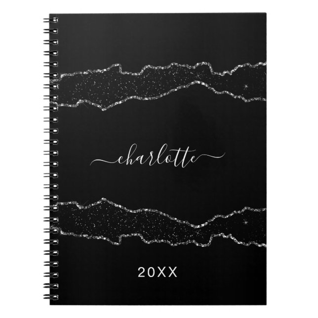 Carnet Noir argenté en marbre (Devant)