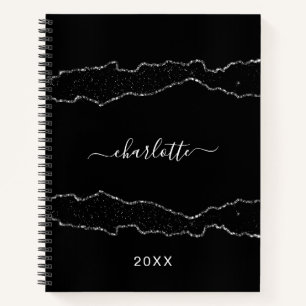 Carnet Noir argenté en marbre