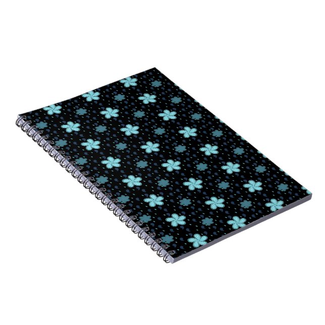 Carnet Noir avec Blue Paisley Flowers iPhone 16 Coque (Côté Droit)