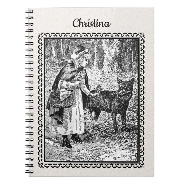 Carnet Noir Blanc Dessin Rouge Chaperon Fleurs Wolf (Devant)