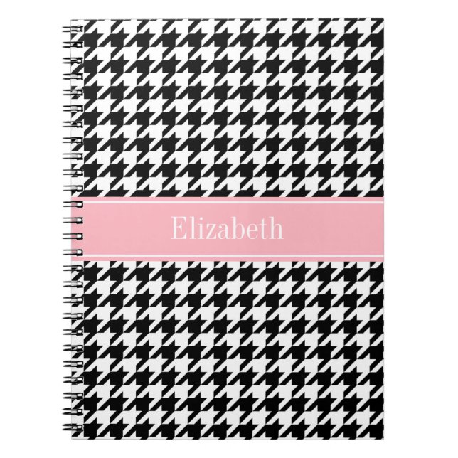 Carnet Noir Blanc Houndstooth Pink Nom Monogramme (Devant)