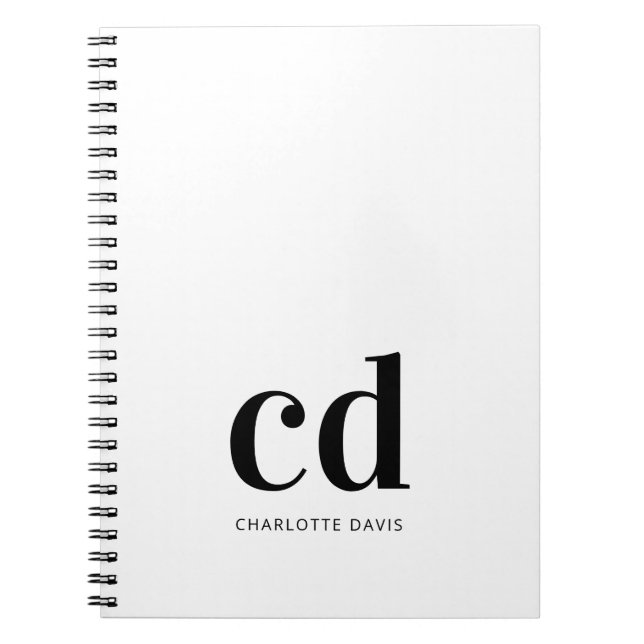 Carnet Noir blanc initiales monogramme élégant minimalist (Devant)