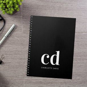 Carnet Noir blanc initiales monogramme minimaliste modern