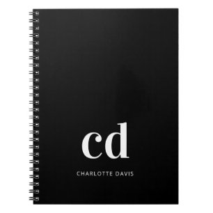 Carnet Noir blanc initiales monogramme moderne personnali