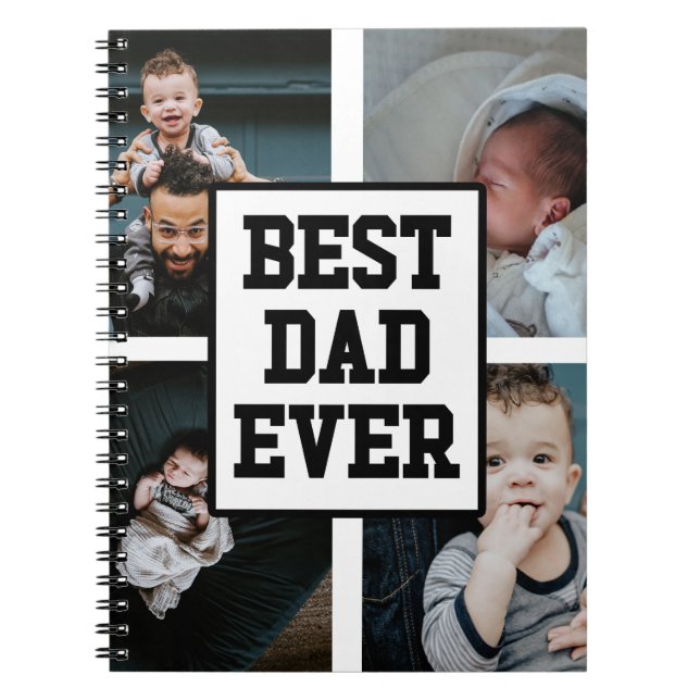 Carnet Noir Blanc Meilleur Papa Jamais Photo Personnalisé (Devant)