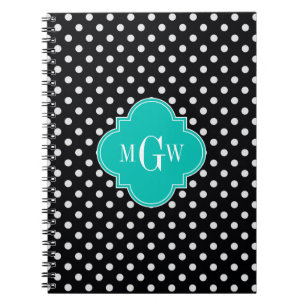 Carnet Noir Blanc Pois Turquoise Quatrefoil 3 Monogramme
