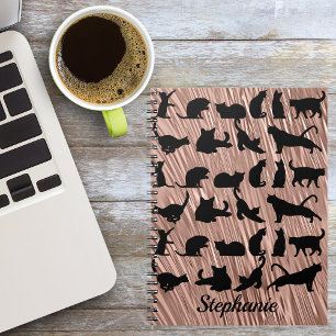 Carnet Noir Chat Silhouette Flower Rose Or