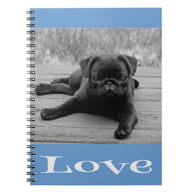 Carnet Noir et blanc Carlin Chien Chien Chien Bleu Love N (Devant)