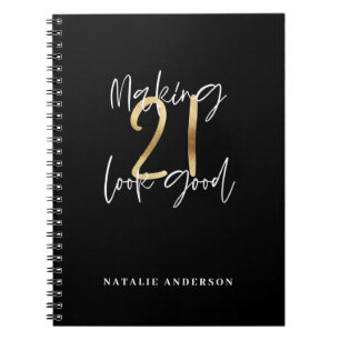 Carnet Noir et or 21e anniversaire script moderne design