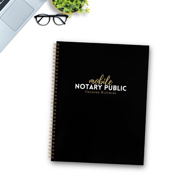 Carnet Noir et Or Chic Bureau Mobile Notaire Nom public (Créateur téléchargé)