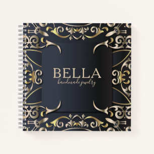 Carnet Noir et Or Luxe Chic Baroque Nom d'entreprise