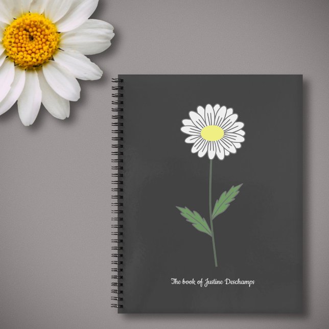 Carnet noir Fleur de marguerite botanique (Daisy Flower Black Notebook)