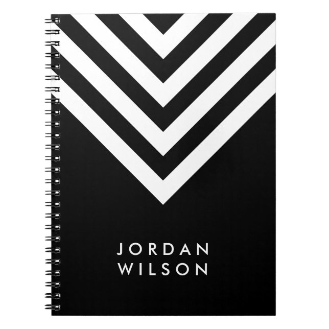 Carnet Noir minimaliste moderne avec Chevron blanc (Devant)