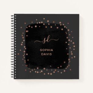 Carnet Noir moderne avec points d'or Rose Faux