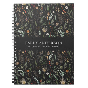 Carnet noir moderne botanique élégant contemporain