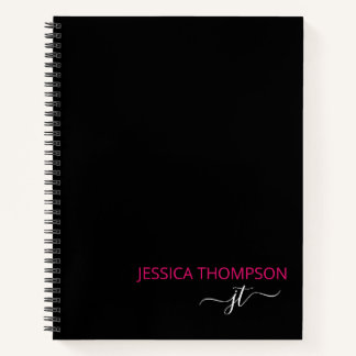 Carnet Noir moderne rose chaud Simple Script Monogramme N
