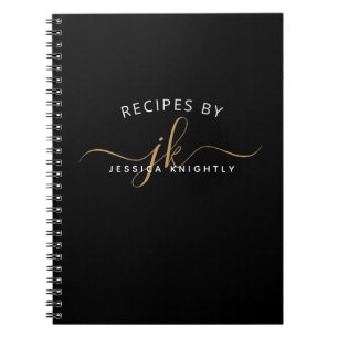 Carnet Noir moderne Script Monogramme Nom élégant