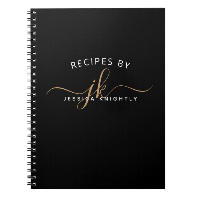 Carnet Noir moderne Script Monogramme Nom élégant (Devant)